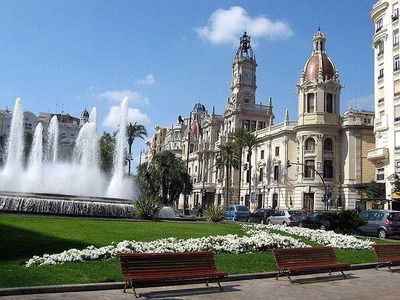 Valencia's main square with a fountain