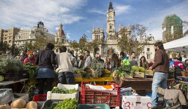Street market in Valencia with fruit and vegetables