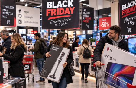 Black Friday in Spain — shoppers in a shop during the sales