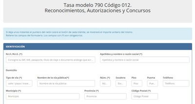 Modelo 790, código 012 para pagar la tasa de obtención del NIE