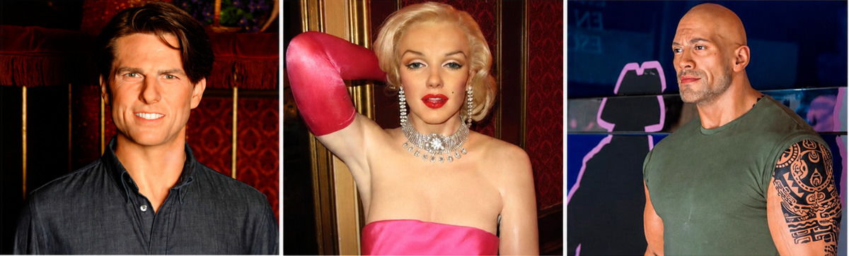 Figuras de cera de famosas celebridades internacionales en el Museo de Cera de Madrid